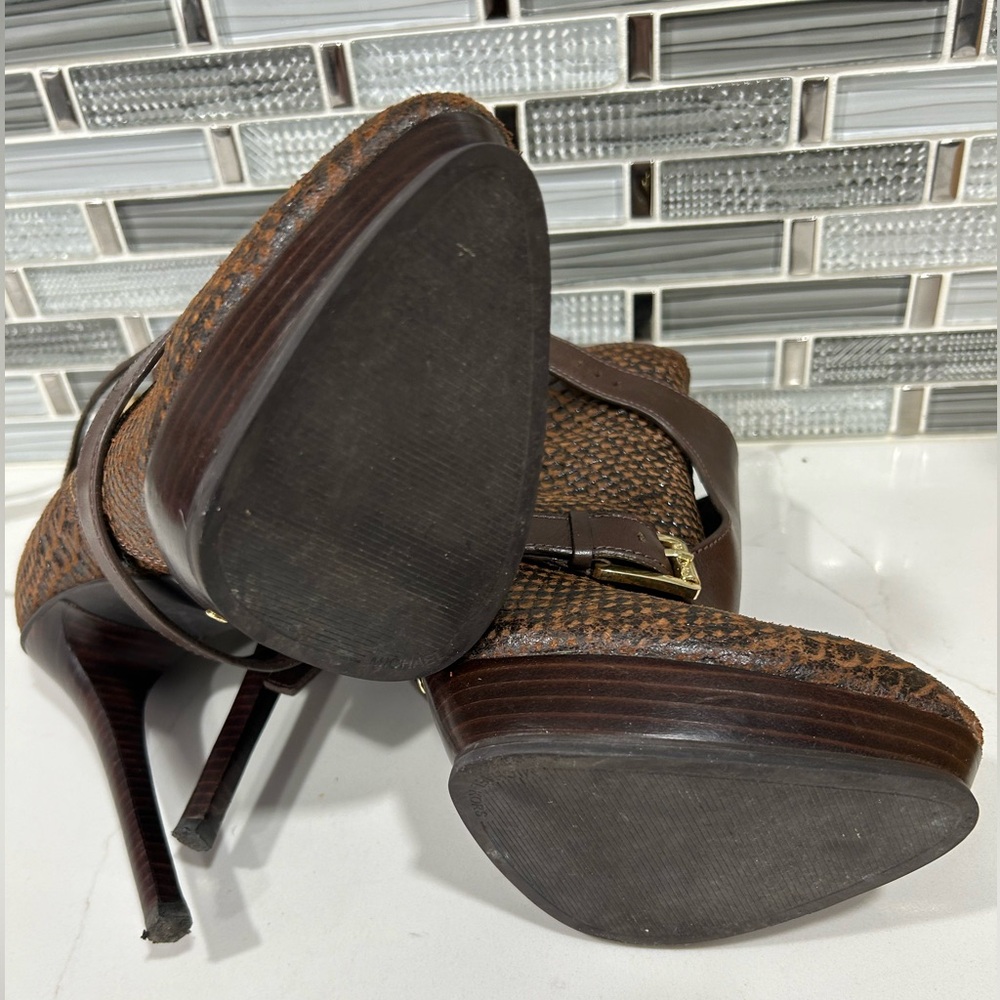 Michael Kors-MK Snakeskin Leather Bootie Mocha Size 10 M - Picture 6 of 9